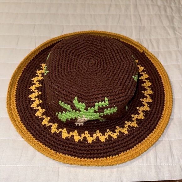 free people OS Palm Springs PalmβTree Brown Gold Crochet Knit Brim Hat - Picture 4 of 9